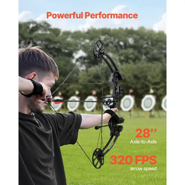 Alt view image 12 of 14 - Compound Bow Archery Right Hand Arrow Set 70 Lbs 320 fps Hunting Shooting Target