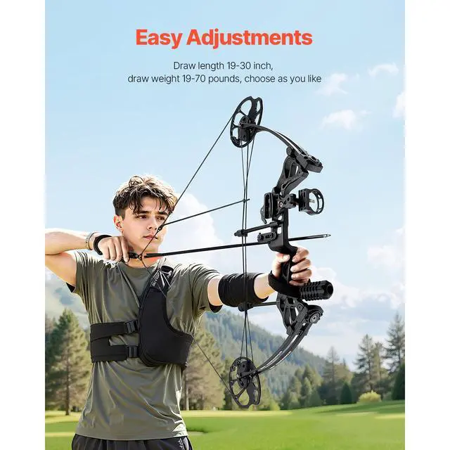Alt view image 11 of 14 - Compound Bow Archery Right Hand Arrow Set 70 Lbs 320 fps Hunting Shooting Target