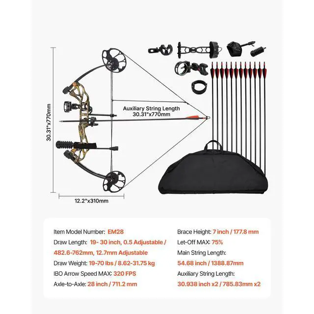 Alt view image 14 of 14 - Compound Bow Archery Right Hand Arrow Set 70 Lbs 320 fps Hunting Shooting Target