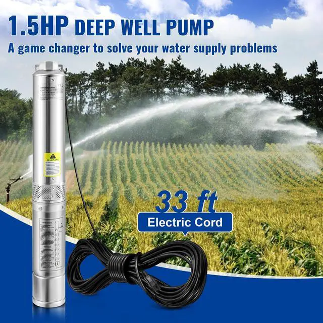 Alt view image 10 of 15 - VEVOR Deep Well Submersible Pump, 1.5HP 230V/60Hz, 37gpm 276ft Head, with 33ft Electric Cord, 4" Stainless Steel Water Pumps for Industrial, Irrigation and Home Use, IP68 Waterproof Grade