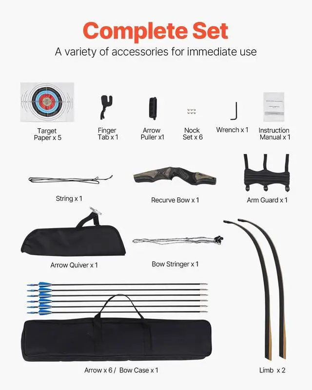 Alt view image 6 of 8 - VEVOR Recurve Bow and Arrows Kit, 60 inch Wooden Takedown Bows, Right Handed Ergonomic Archery Recurve Bow Package, Longbow for Outdoor Target Training Practice Hunting, Beginners to Advanced, 35 lbs