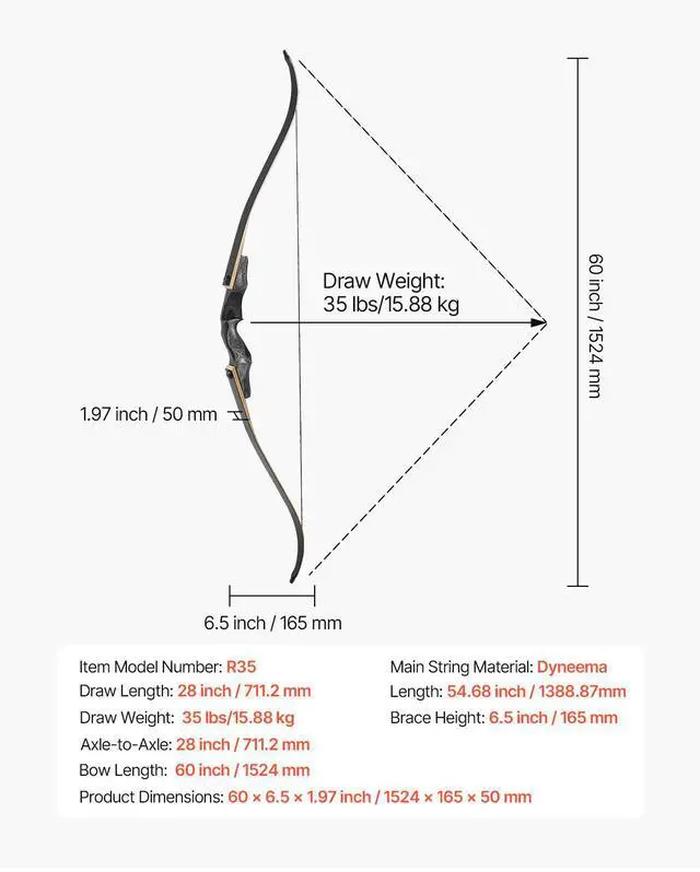 Alt view image 8 of 8 - VEVOR Recurve Bow and Arrows Kit, 60 inch Wooden Takedown Bows, Right Handed Ergonomic Archery Recurve Bow Package, Longbow for Outdoor Target Training Practice Hunting, Beginners to Advanced, 35 lbs