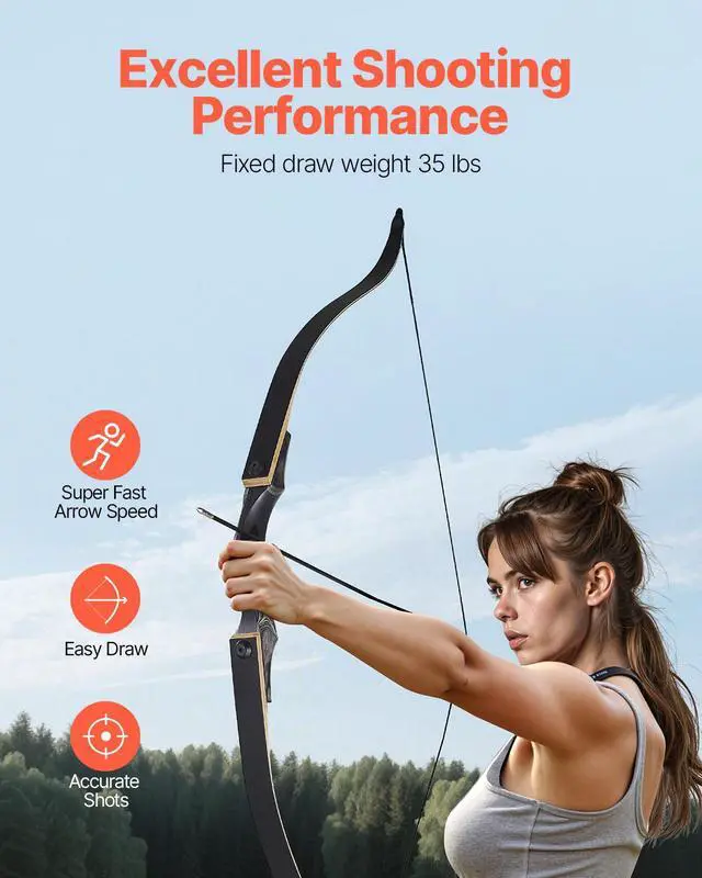 Alt view image 4 of 8 - VEVOR Recurve Bow and Arrows Kit, 60 inch Wooden Takedown Bows, Right Handed Ergonomic Archery Recurve Bow Package, Longbow for Outdoor Target Training Practice Hunting, Beginners to Advanced, 35 lbs
