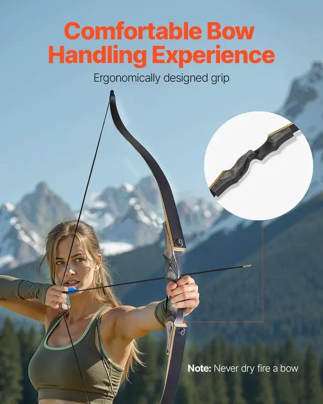 Alt view image 3 of 8 - VEVOR Recurve Bow and Arrows Kit, 60 inch Wooden Takedown Bows, Right Handed Ergonomic Archery Recurve Bow Package, Longbow for Outdoor Target Training Practice Hunting, Beginners to Advanced, 35 lbs