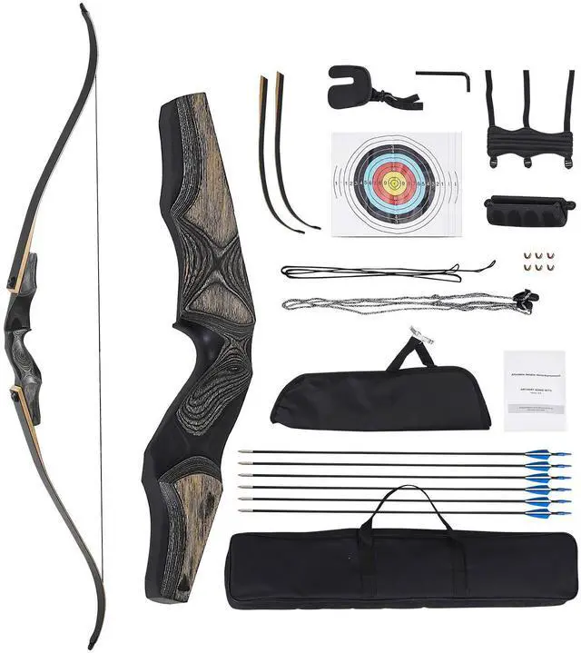 Alt view image 2 of 8 - VEVOR Recurve Bow and Arrows Kit, 60 inch Wooden Takedown Bows, Right Handed Ergonomic Archery Recurve Bow Package, Longbow for Outdoor Target Training Practice Hunting, Beginners to Advanced, 35 lbs