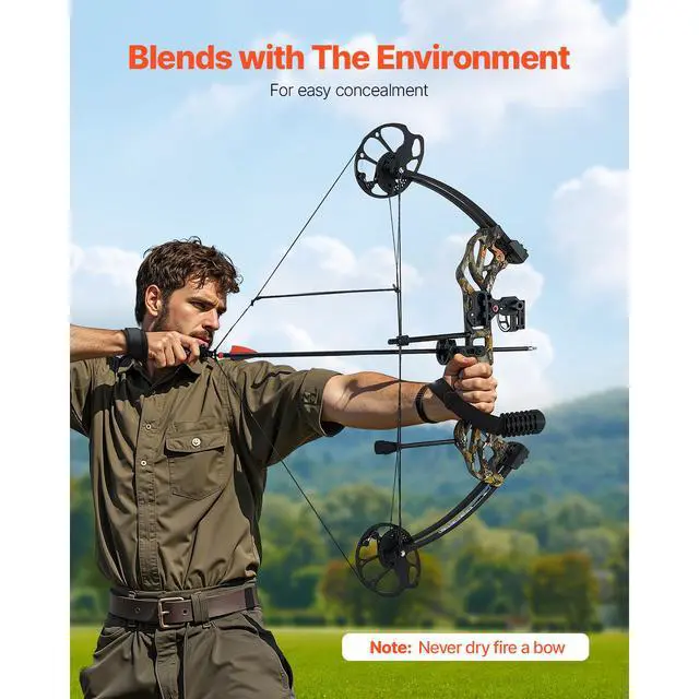 Alt view image 9 of 14 - Compound Bow Archery Right Hand Arrow Set 70 Lbs 320 fps Hunting Shooting Target