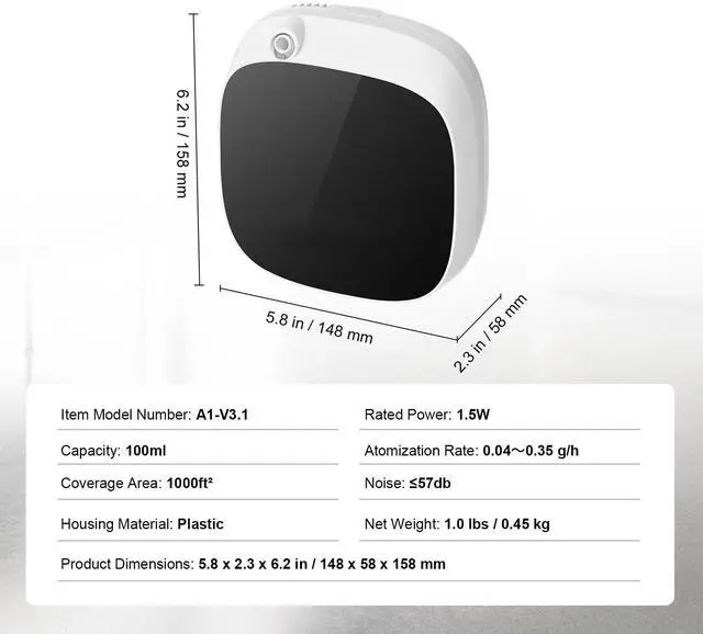 Alt view image 14 of 14 - VEVOR Scent Air Machine for Home, 100ML with Cold Air Technology, Waterless Smart Essential Oil Diffuser with USB & Battery Powered, Cover Up to 1000 Sq.Ft for Living Room, Bath Room, Spa