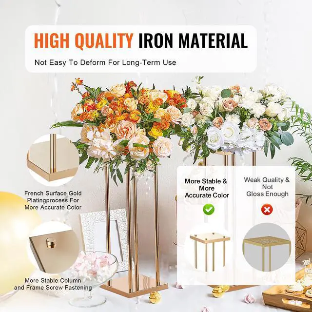 Alt view image 10 of 14 - VEVOR 4PCS Gold Metal Column Wedding Flower Stand, 23.6inch High With Metal Laminate, Vase Geometric Centerpiece Stands, Cylindrical Floral Display Rack for Events Reception, Party Road Leads