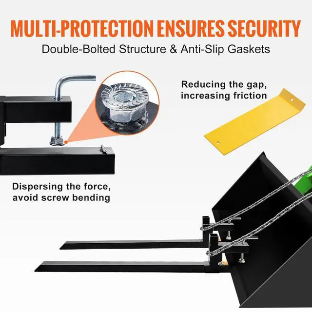 Alt view image 12 of 14 - VEVOR Clamp on Pallet Forks, 2000 lbs Capacity Pallet Forks, 60" Tractor Bucket Forks, Heavy Duty Front Loader Attachment for Loader Bucket, Tractor, Skid Steer, Tractor Forks for Agriculture and Farm