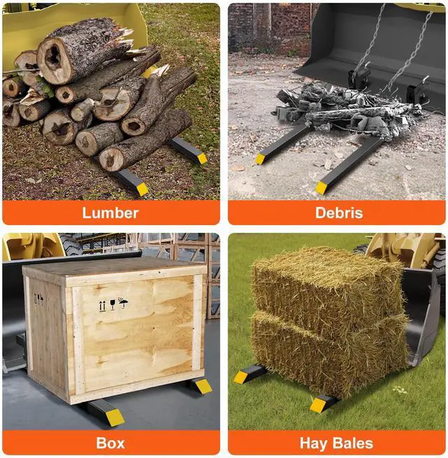 Alt view image 11 of 14 - VEVOR Clamp on Pallet Forks, 2000 lbs Capacity Pallet Forks, 60" Tractor Bucket Forks, Heavy Duty Front Loader Attachment for Loader Bucket, Tractor, Skid Steer, Tractor Forks for Agriculture and Farm