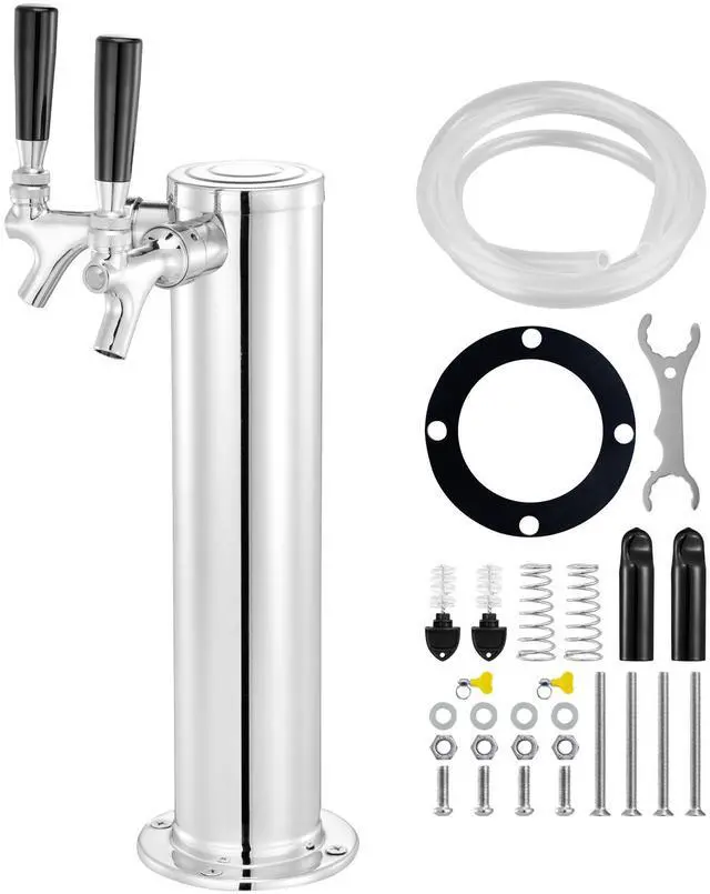 Alt view image 8 of 14 - VEVOR Dual Taps Draft Beer Tower Dispenser, Stainless Steel Keg Beer Tower, Kegerator Tower Kit with Pre-Assembled Tubing and Self-Closing Faucet Shanks for Party, Bar, Pub, Restaurant
