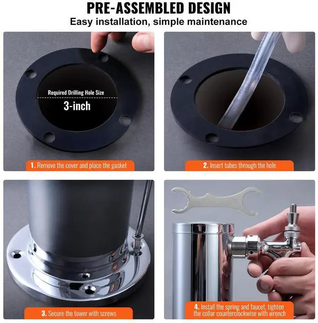 Alt view image 13 of 14 - VEVOR Dual Taps Draft Beer Tower Dispenser, Stainless Steel Keg Beer Tower, Kegerator Tower Kit with Pre-Assembled Tubing and Self-Closing Faucet Shanks for Party, Bar, Pub, Restaurant