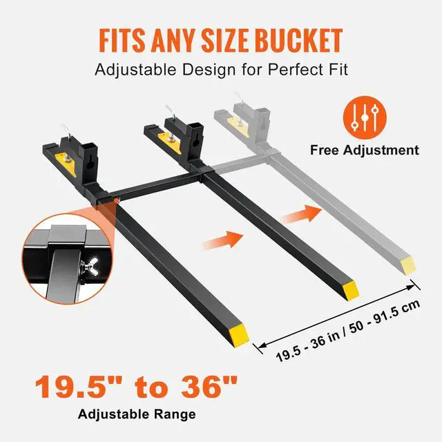 Alt view image 11 of 14 - VEVOR Pallet Forks, 2000 lbs Tractor Bucket Forks, 60" Total Length Clamp on Pallet Forks with Adjustable Stabilizer bar, Heavy Duty Pallet Forks for Tractor Attachments, Skid Steer, Loader Bucket