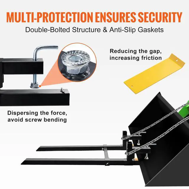 Alt view image 12 of 14 - VEVOR Pallet Forks, 2000 lbs Tractor Bucket Forks, 60" Total Length Clamp on Pallet Forks with Adjustable Stabilizer bar, Heavy Duty Pallet Forks for Tractor Attachments, Skid Steer, Loader Bucket