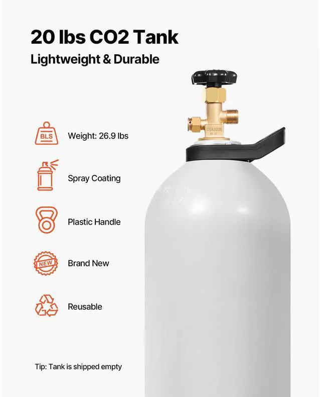 Alt view image 3 of 8 - CO2 Tank 20 lbs New Aluminum Alloy Gas Cylinder with Siphon Tube DOT Approved