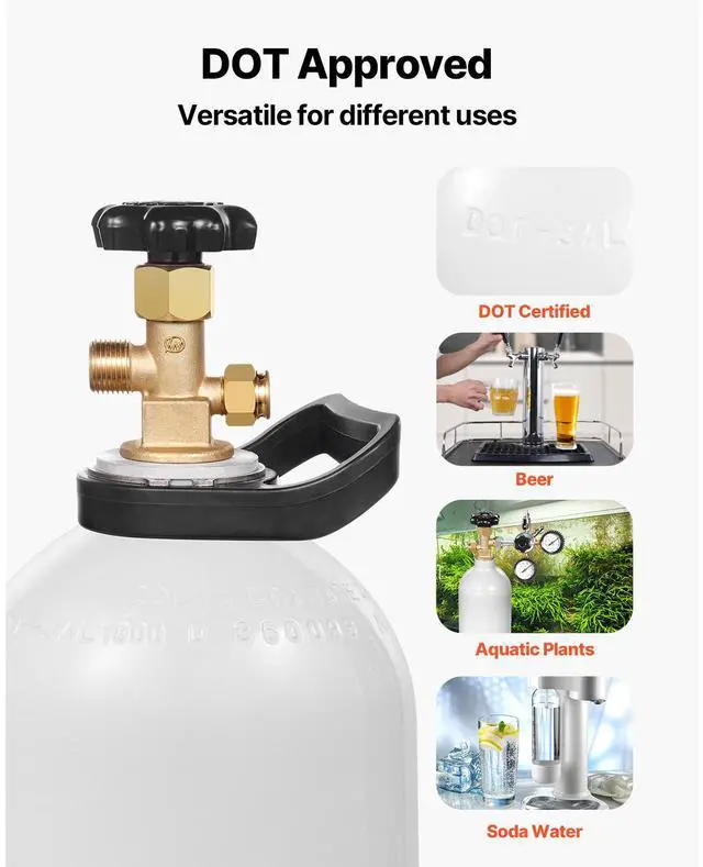 Alt view image 7 of 8 - CO2 Tank 20 lbs New Aluminum Alloy Gas Cylinder with Siphon Tube DOT Approved