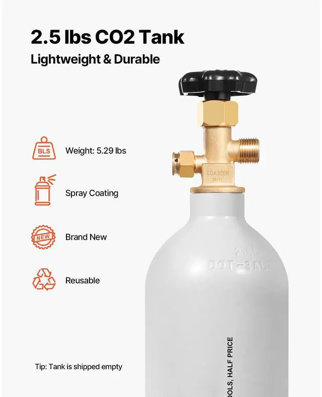 Alt view image 3 of 8 - CO2 Tank 2.5 lbs New Aluminum Alloy Cylinder with CGA320 Valve DOT Approved