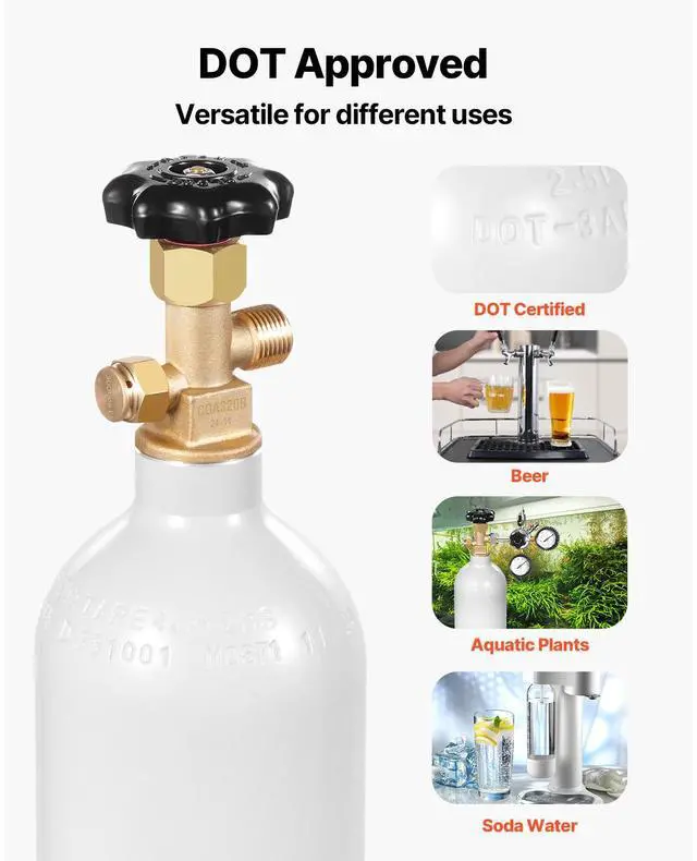 Alt view image 7 of 8 - CO2 Tank 2.5 lbs New Aluminum Alloy Cylinder with CGA320 Valve DOT Approved