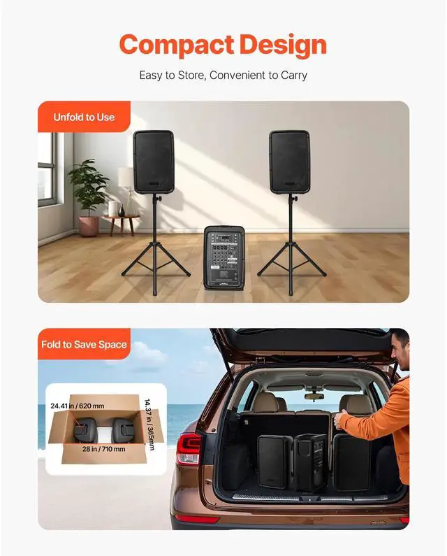 Alt view image 3 of 8 - 2 X 8 in Speakers Portable PA System 300W Mixer Bluetooth Mic for DJ Party
