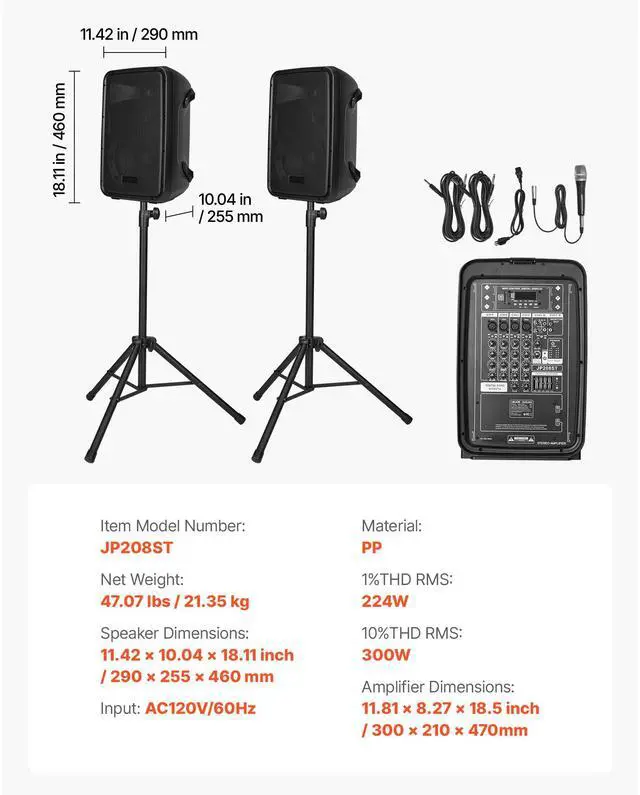 Alt view image 8 of 8 - 2 X 8 in Speakers Portable PA System 300W Mixer Bluetooth Mic for DJ Party