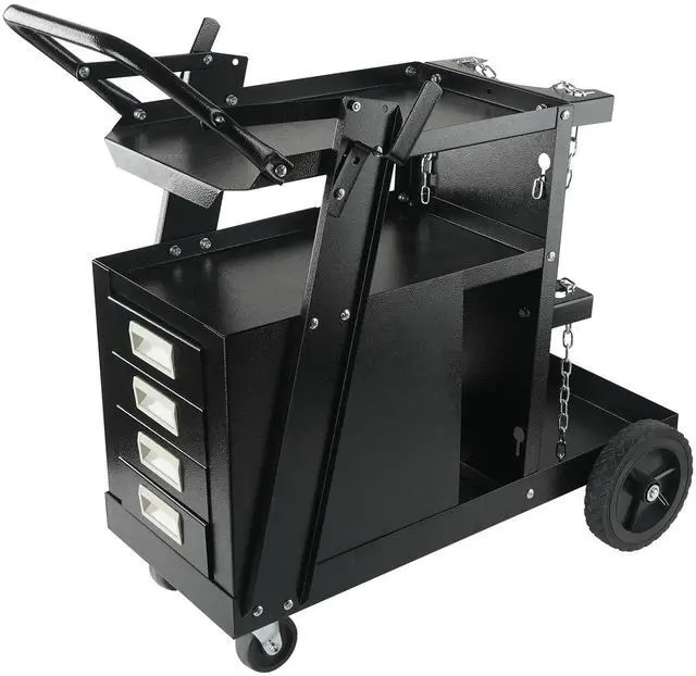 Alt view image 8 of 14 - VEVOR Welding Cart, 2-Tier 4 Drawers Welder Cart with 265 LBS Weight Capacity, 360° Swivel Wheels, Tank Storage Safety Chains, Heavy Duty Rolling MIG Welder Cart for Mig Welder and Plasma Cutter