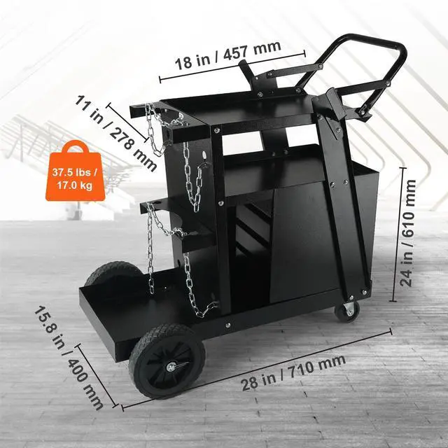 Alt view image 9 of 14 - VEVOR Welding Cart, 2-Tier 4 Drawers Welder Cart with 265 LBS Weight Capacity, 360° Swivel Wheels, Tank Storage Safety Chains, Heavy Duty Rolling MIG Welder Cart for Mig Welder and Plasma Cutter