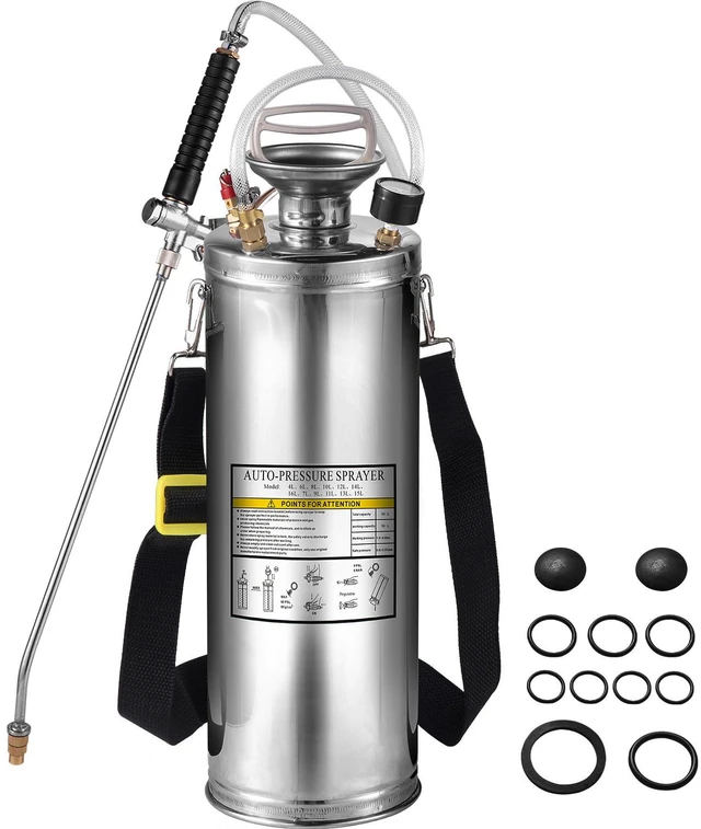 Main image of 3 Gallon Stainless Steel Sprayer, 20" Wand & 3FT Reinforced Hose, Hand Pump Sprayer with Pressure Gauge, Safety Valve & Adjustable Nozzle, Garden Weed Sprayer for Lawn, Gardening & Sanitizing