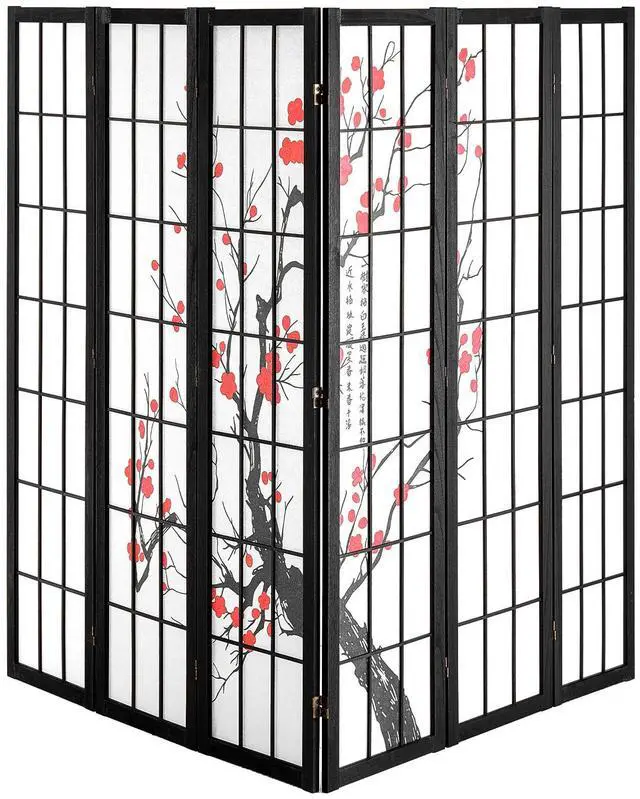 Alt view image 2 of 8 - VEVOR Room Divider, 6 Panel Japanese Room Divider Screen, Wood Folding Privacy Screen Indoor, Japanese Partition Portable Decoration Dividers, for Room Separation Home Office Restaurant & Bedroom
