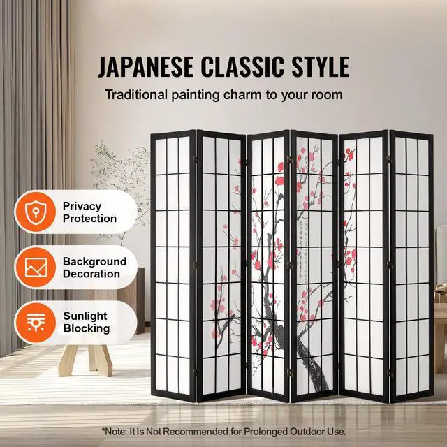 Alt view image 3 of 8 - VEVOR Room Divider, 6 Panel Japanese Room Divider Screen, Wood Folding Privacy Screen Indoor, Japanese Partition Portable Decoration Dividers, for Room Separation Home Office Restaurant & Bedroom