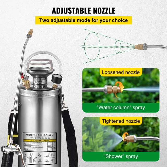 Alt view image 4 of 8 - 3 Gallon Stainless Steel Sprayer, 20" Wand & 3FT Reinforced Hose, Hand Pump Sprayer with Pressure Gauge, Safety Valve & Adjustable Nozzle, Garden Weed Sprayer for Lawn, Gardening & Sanitizing