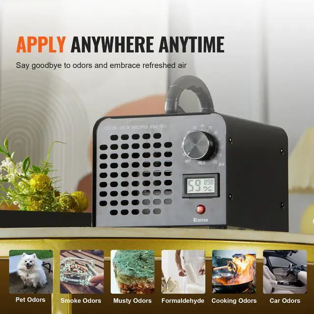 Alt view image 8 of 9 - VEVOR Ozone Generator, 24000mg/h Ozone Machine Odor Remover, High Capacity Commercial/Industrial Ozone Generator Machine, Home Air Ionizers Deodorizer with 0-120 min Time Setting for Rooms, Cars, Pets