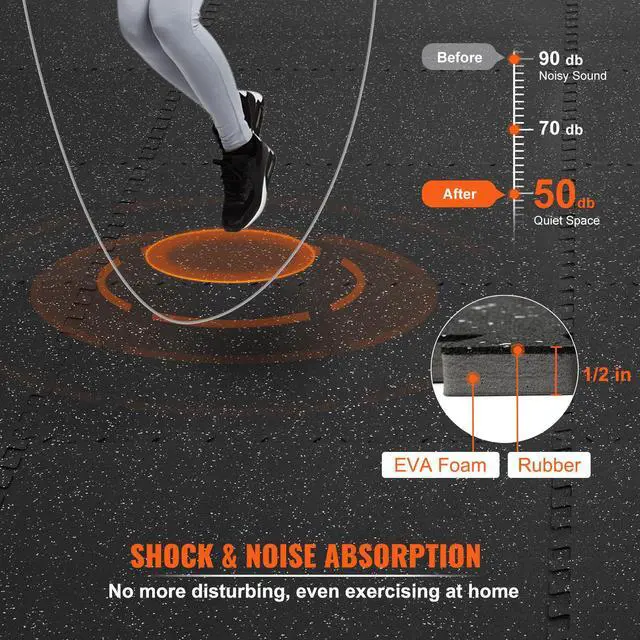 Alt view image 11 of 15 - VEVOR 6 PCS 1/2 inch Thick Gym Floor Mats, 24" x 24" EVA Foam & Rubber Top Interlocking Workout Floor Mats with 24 sq.ft Coverage, Waterproof Exercise Puzzle Flooring for Gym, Home, Garage, Basement