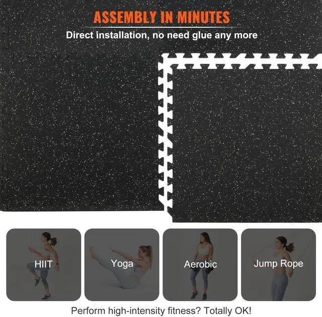 Alt view image 14 of 15 - VEVOR 6 PCS 1/2 inch Thick Gym Floor Mats, 24" x 24" EVA Foam & Rubber Top Interlocking Workout Floor Mats with 24 sq.ft Coverage, Waterproof Exercise Puzzle Flooring for Gym, Home, Garage, Basement