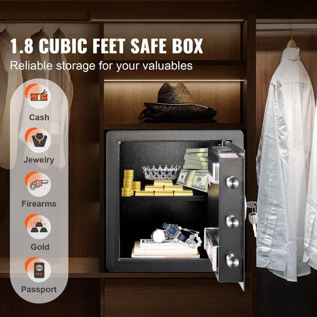 Alt view image 4 of 9 - VEVOR Safe 1.8 Cubic Feet Home Safe Steel for Cash Gold 15.75x13x16.9 inch