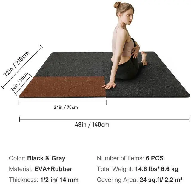 Alt view image 15 of 15 - VEVOR 6 PCS 1/2 inch Thick Gym Floor Mats, 24" x 24" EVA Foam & Rubber Top Interlocking Workout Floor Mats with 24 sq.ft Coverage, Waterproof Exercise Puzzle Flooring for Gym, Home, Garage, Basement