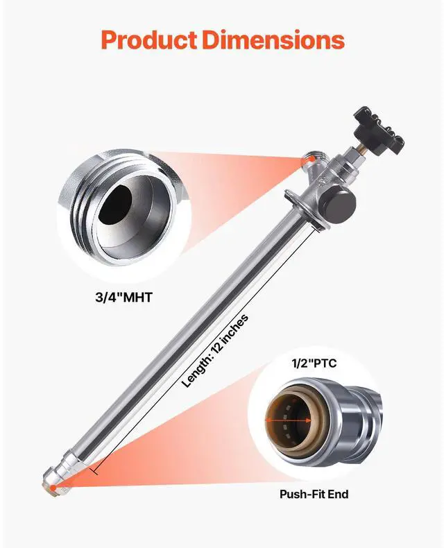 Alt view image 3 of 8 - 12 in Frost-Free Sillcock 1/2" PTC x 3/4" MHT Hose Bibb Anti-Siphon Valve
