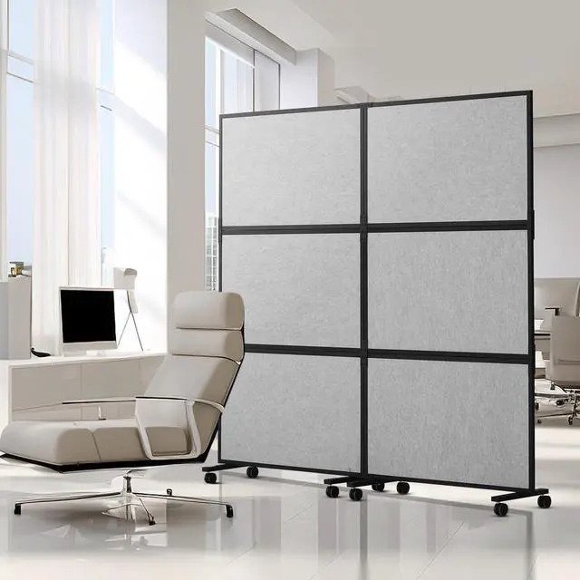 Alt view image 3 of 9 - VEVOR  Acoustic Room Divider 72" x 66" Office Partition Panel 2 Pack, Office Dividers Partition Wall Polyester & 45 Steel Cubicle Wall Reduce Noise and Visual Distractions, Light Gray