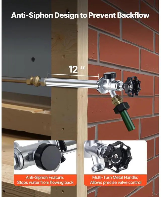 Alt view image 4 of 8 - 12 in Frost-Free Sillcock 1/2" PTC x 3/4" MHT Hose Bibb Anti-Siphon Valve