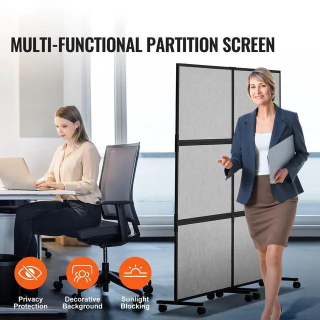 Alt view image 4 of 9 - VEVOR  Acoustic Room Divider 72" x 66" Office Partition Panel 2 Pack, Office Dividers Partition Wall Polyester & 45 Steel Cubicle Wall Reduce Noise and Visual Distractions, Light Gray