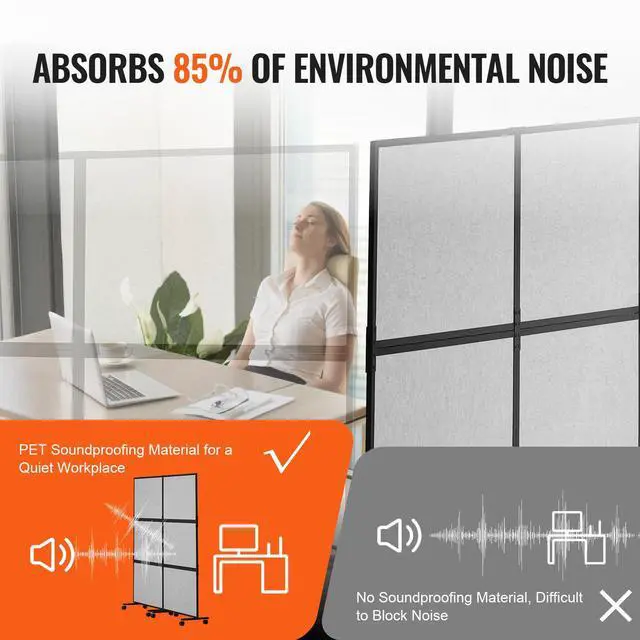 Alt view image 5 of 9 - VEVOR  Acoustic Room Divider 72" x 66" Office Partition Panel 2 Pack, Office Dividers Partition Wall Polyester & 45 Steel Cubicle Wall Reduce Noise and Visual Distractions, Light Gray
