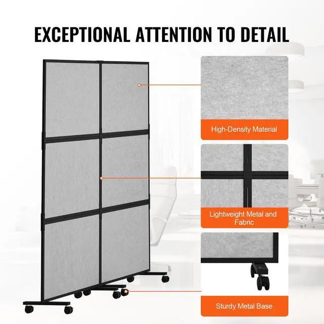 Alt view image 8 of 9 - VEVOR  Acoustic Room Divider 72" x 66" Office Partition Panel 2 Pack, Office Dividers Partition Wall Polyester & 45 Steel Cubicle Wall Reduce Noise and Visual Distractions, Light Gray