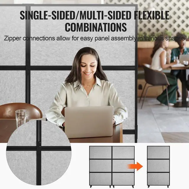 Alt view image 7 of 9 - VEVOR  Acoustic Room Divider 72" x 66" Office Partition Panel 2 Pack, Office Dividers Partition Wall Polyester & 45 Steel Cubicle Wall Reduce Noise and Visual Distractions, Light Gray