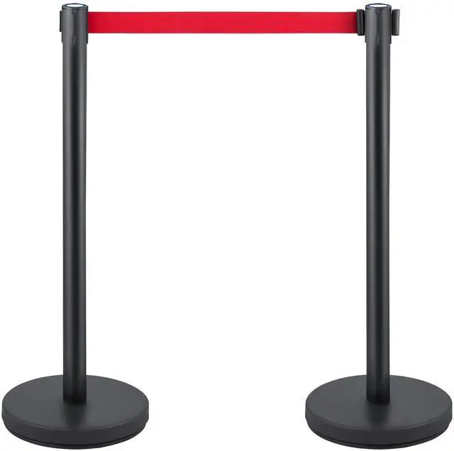 Main image of Crowd Control Stanchion, Set of 6 Pieces Stanchion Set, Stanchion Set with 6.6 ft/2 m Red Retractable Belt, Crowd Control Barrier with Rubber Base  Easy Connect Assembly for Crowd Control (Blac