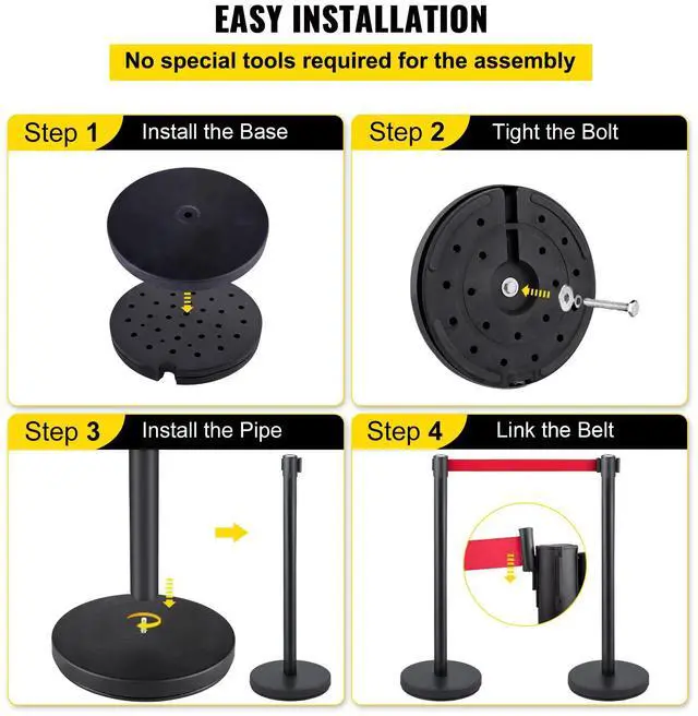 Alt view image 6 of 7 - Crowd Control Stanchion, Set of 6 Pieces Stanchion Set, Stanchion Set with 6.6 ft/2 m Red Retractable Belt, Crowd Control Barrier with Rubber Base  Easy Connect Assembly for Crowd Control (Blac