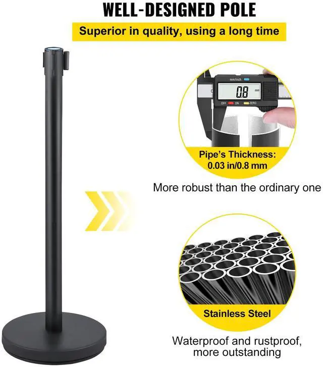Alt view image 3 of 7 - Crowd Control Stanchion, Set of 6 Pieces Stanchion Set, Stanchion Set with 6.6 ft/2 m Red Retractable Belt, Crowd Control Barrier with Rubber Base  Easy Connect Assembly for Crowd Control (Blac