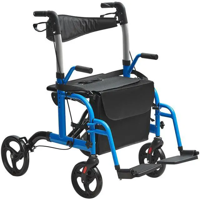 Alt view image 8 of 14 - VEVOR 2 in 1 Rollator Walker & Transport Chair for Seniors, Folding Rolling Walker Wheelchair Combo & Footrests, Lightweight Aluminum Mobility Walker with Adjustable Handle, All Terrain Wheels, 300LBS