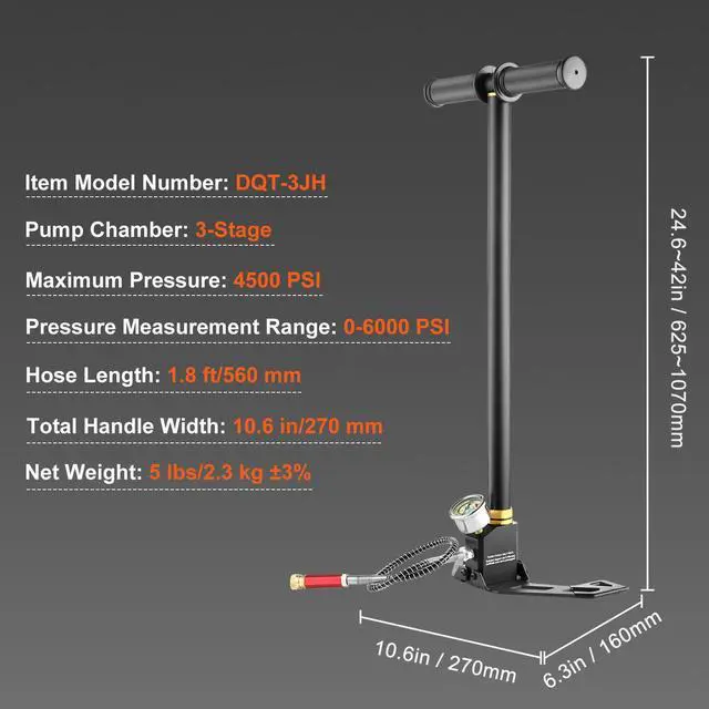 Alt view image 7 of 7 - PCP Hand Pump, 3 Stage, 30Mpa 4500 PSI High Pressure PCP Air Rifile Filling Stirrup Pump with Oil-Moisture Filter Pressure Gauge, Stainless Steel for Airguns Scuba Tank Paintball Filling Tire