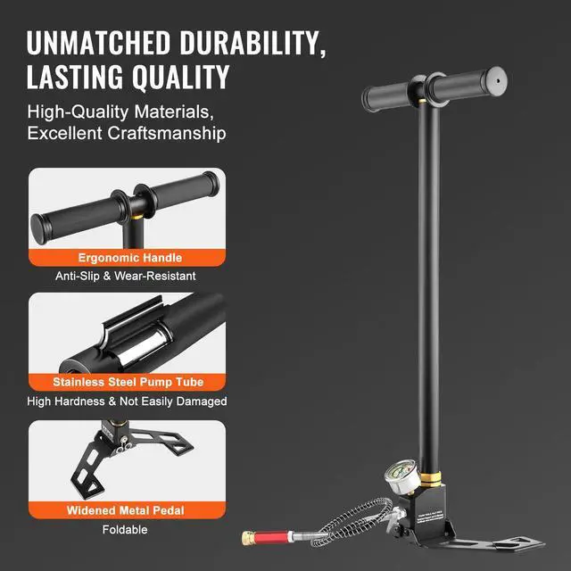 Alt view image 4 of 7 - PCP Hand Pump, 3 Stage, 30Mpa 4500 PSI High Pressure PCP Air Rifile Filling Stirrup Pump with Oil-Moisture Filter Pressure Gauge, Stainless Steel for Airguns Scuba Tank Paintball Filling Tire