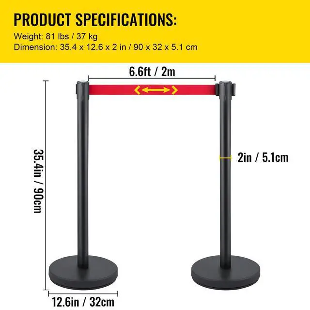 Alt view image 7 of 7 - Crowd Control Stanchion, Set of 6 Pieces Stanchion Set, Stanchion Set with 6.6 ft/2 m Red Retractable Belt, Crowd Control Barrier with Rubber Base  Easy Connect Assembly for Crowd Control (Blac