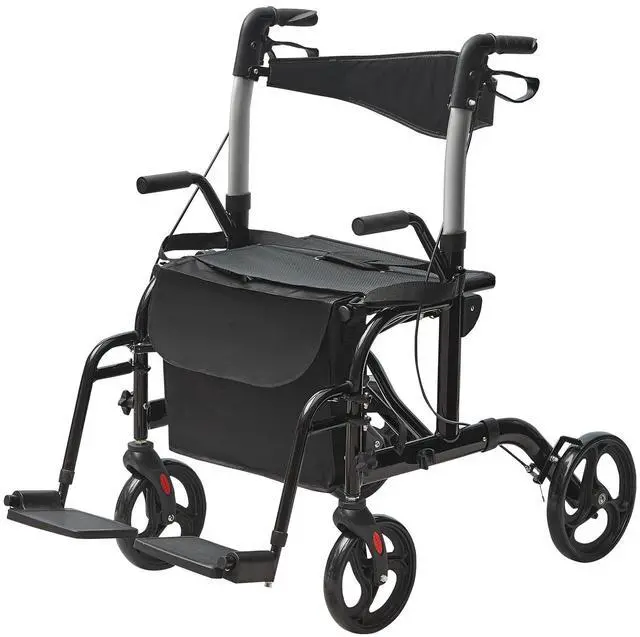Alt view image 8 of 14 - VEVOR 2 in 1 Rollator Walker & Transport Chair for Seniors, Folding Rolling Walker Wheelchair Combo & Footrests, Lightweight Aluminum Mobility Walker with Adjustable Handle, All Terrain Wheels, 300LBS